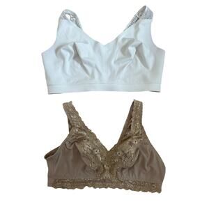 Bundle of Breezies Soft Support Wirefree Bras 1X - White & Tan